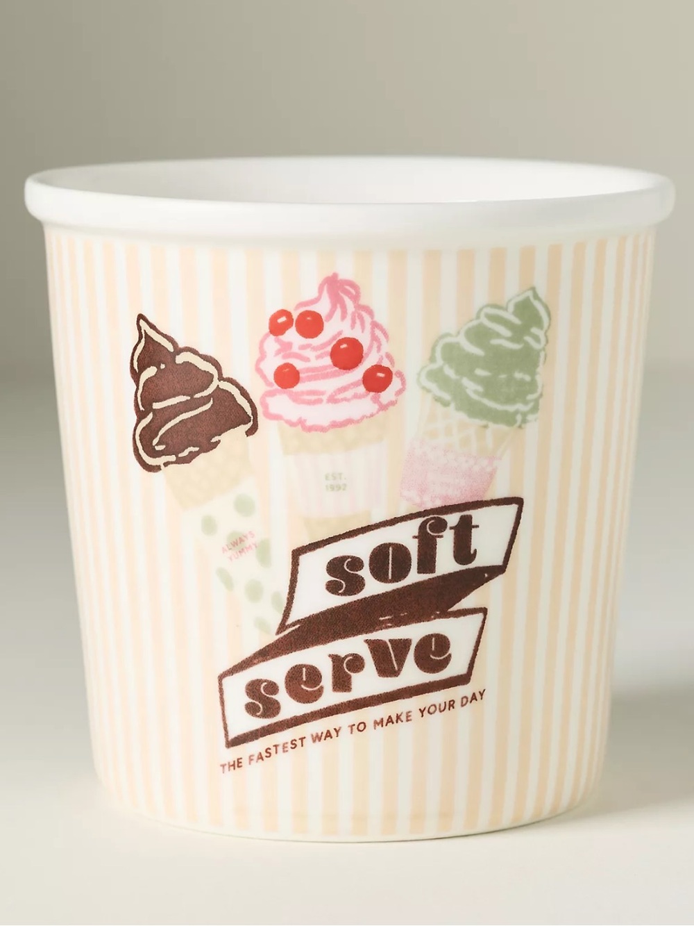 Anthropologie Ice Cream Pint Container Glace Stoneware in Yellow Stripes